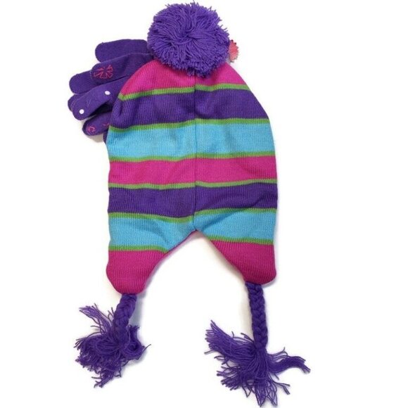 Shopkins Girls Purple & Pink Striped Scandinavian Hat and Gloves One Size Gift - Picture 5 of 6